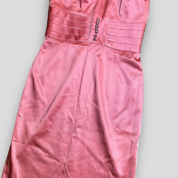 KAY UNGER FITTED PARTY COCKTAIL WEDDING GUEST BODYCON SATIN DRESS PINK 4 - Picture 6 of 9